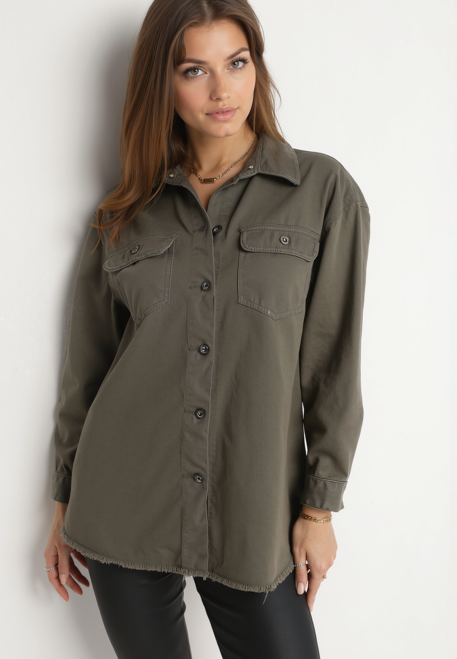 Chemise veste en jean en coton kaki - Naumy