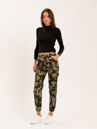 Pantalon cargo à camouflage militaire chevilles resserées