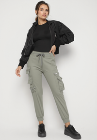 Pantalon cargo kaki avec taille élastique multipoches - Naumy