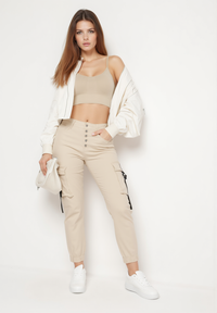 Pantalon de jogging en coton beige taille haute - Naumy