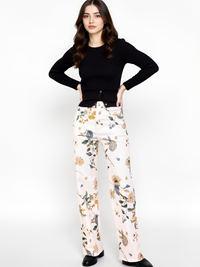 Jean large crème à imprimé floral – Élégance naturelle et allure bohème - NAUMY