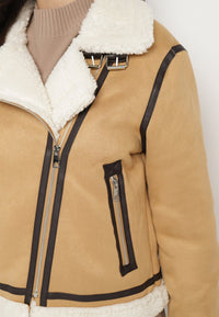 Blouson biker court beige clair - Naumy