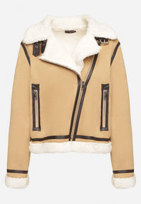 Blouson biker court beige clair - Naumy