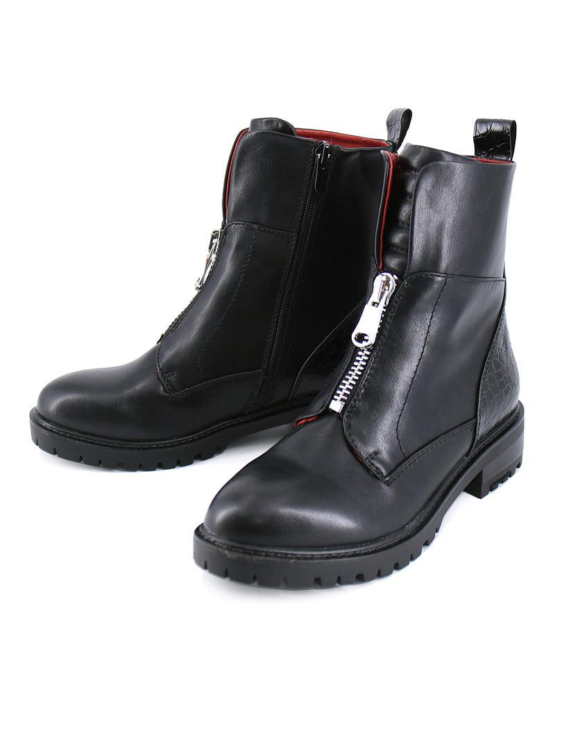 Fermeture éclair Bottes Haute Cuir Noir Femme Bottines à Fermeture