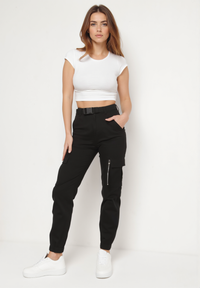 Pantalon cargo en coton noir avec ceinture - Naumy