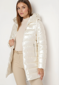 Manteau d'hiver à capuche matelassée beige clair - Naumy