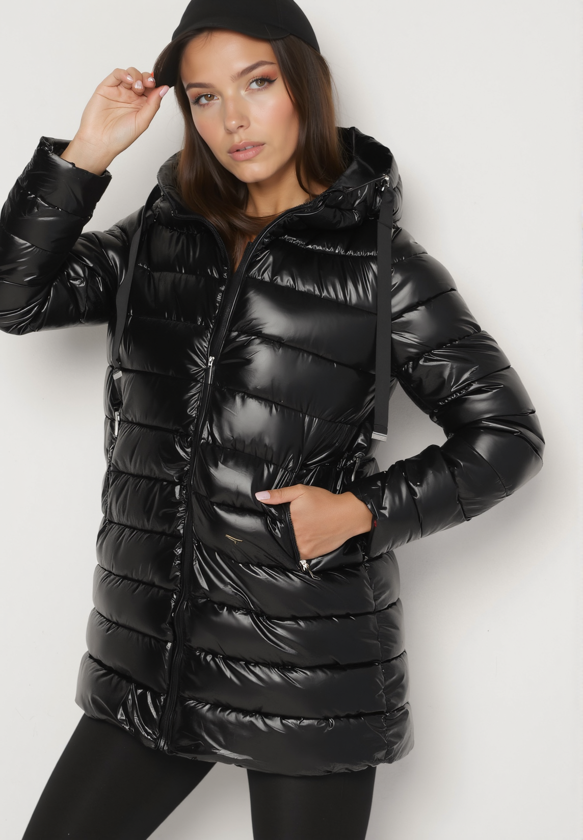 Manteau d'hiver à capuche matelassée noir - Naumy