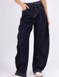 Jean Loose Femme – Taille Élastique & Lien à Nouer – Denim Brut - NAUMY