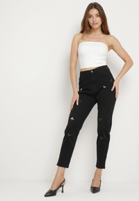 Jean taille haute noir Mom Fit avec décorations brillantes - Naumy